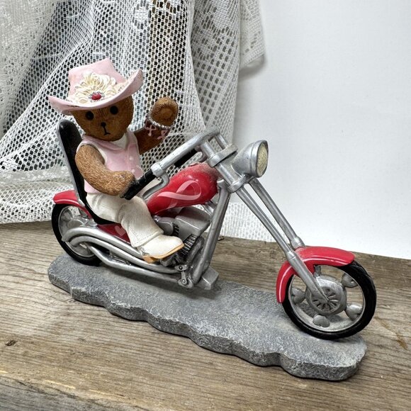 Bear Figurine On Motorcycle In Pink Cowboy Outfit  Road for a Cure - Picture 5 of 8
